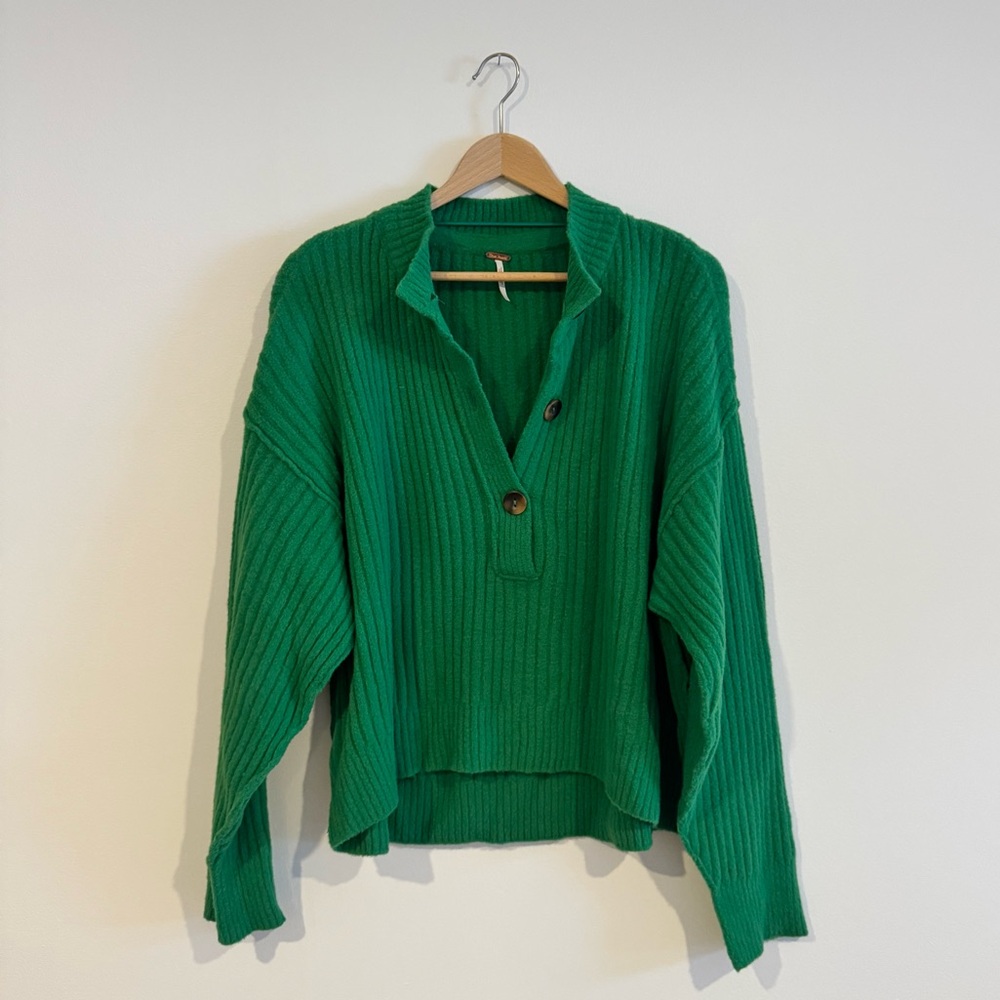 Free People Green Ribbed Knit Sweater